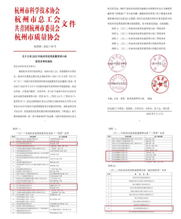 喜報！杭叉集團七個QC成果榮獲杭州市優(yōu)秀質(zhì)量管理小組獎